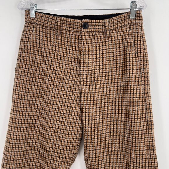 Zara Men’s Wool Blend Checkered Trousers Brown Black Size 38 (US 30) - Picture 2 of 16
